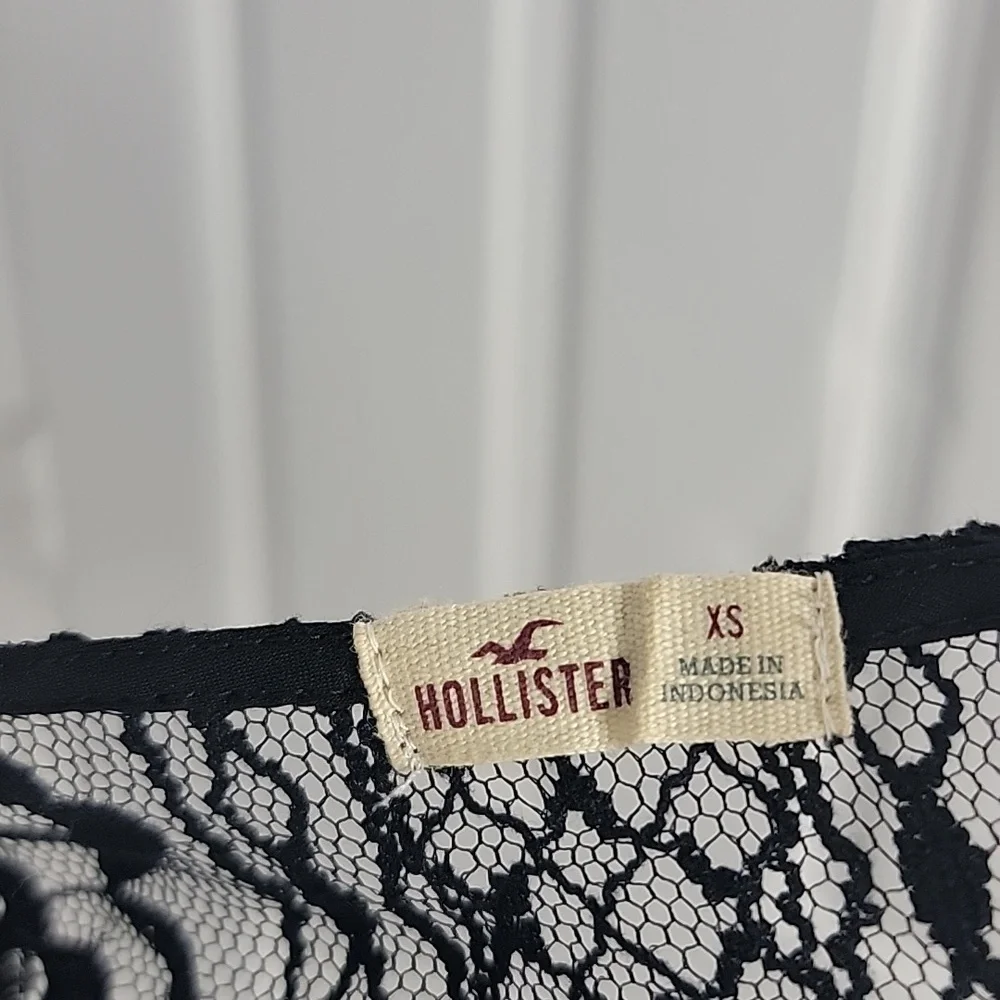 Hollister Black Open Net Lace Short Crop Top XS
